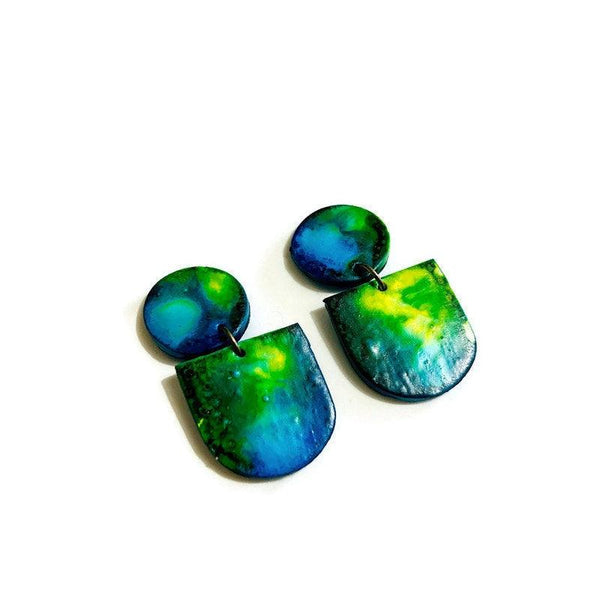 Blue Abstract Statement Earrings Handmade - Sassy Sacha Jewelry