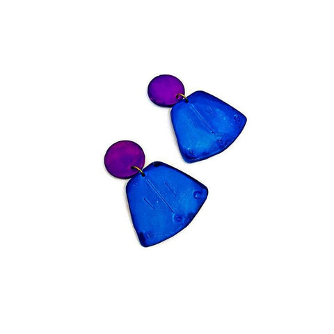 Blue & Purple Statement Earrings Post or Clip Ons - "Janet" - Sassy Sacha Jewelry