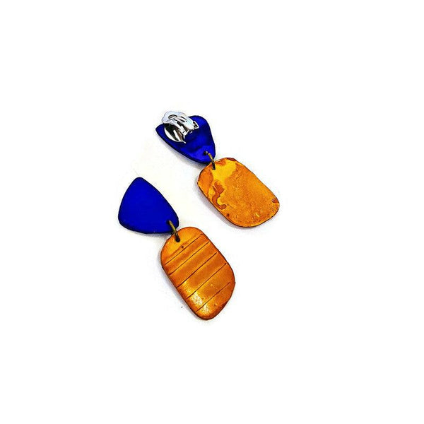 Blue & Yellow Dainty Dangles Post or Clip Ons- "Alex" - Sassy Sacha Jewelry