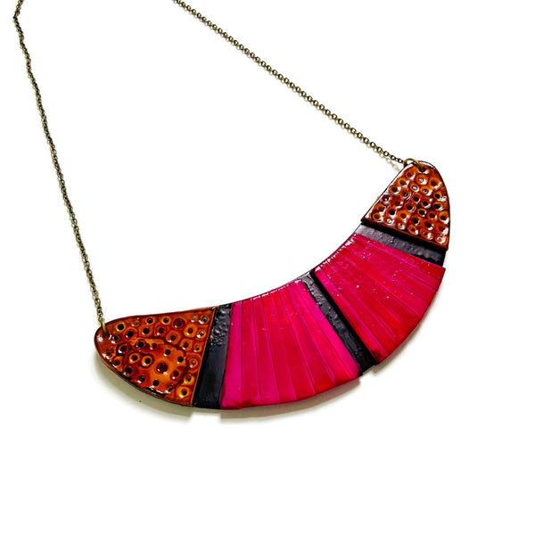 Bohemian Statement Necklace in Fuchsia, Yellow & Black - Sassy Sacha Jewelry