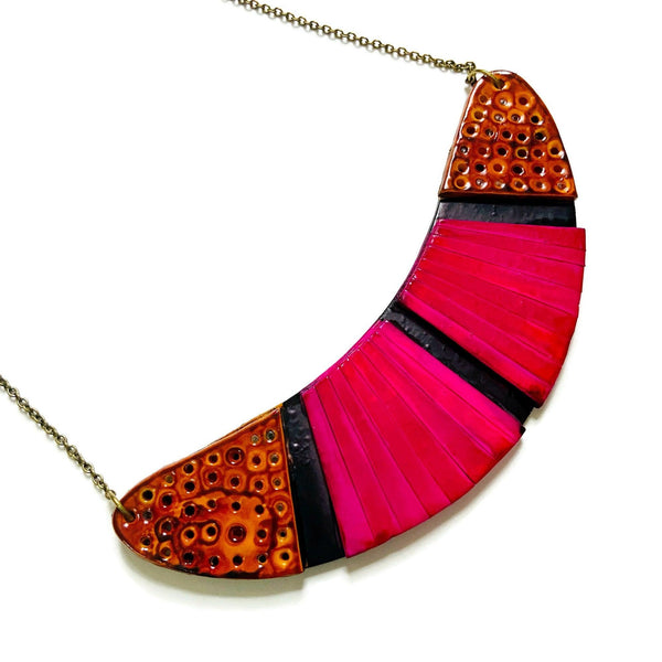 Bohemian Statement Necklace in Fuchsia, Yellow & Black - Sassy Sacha Jewelry