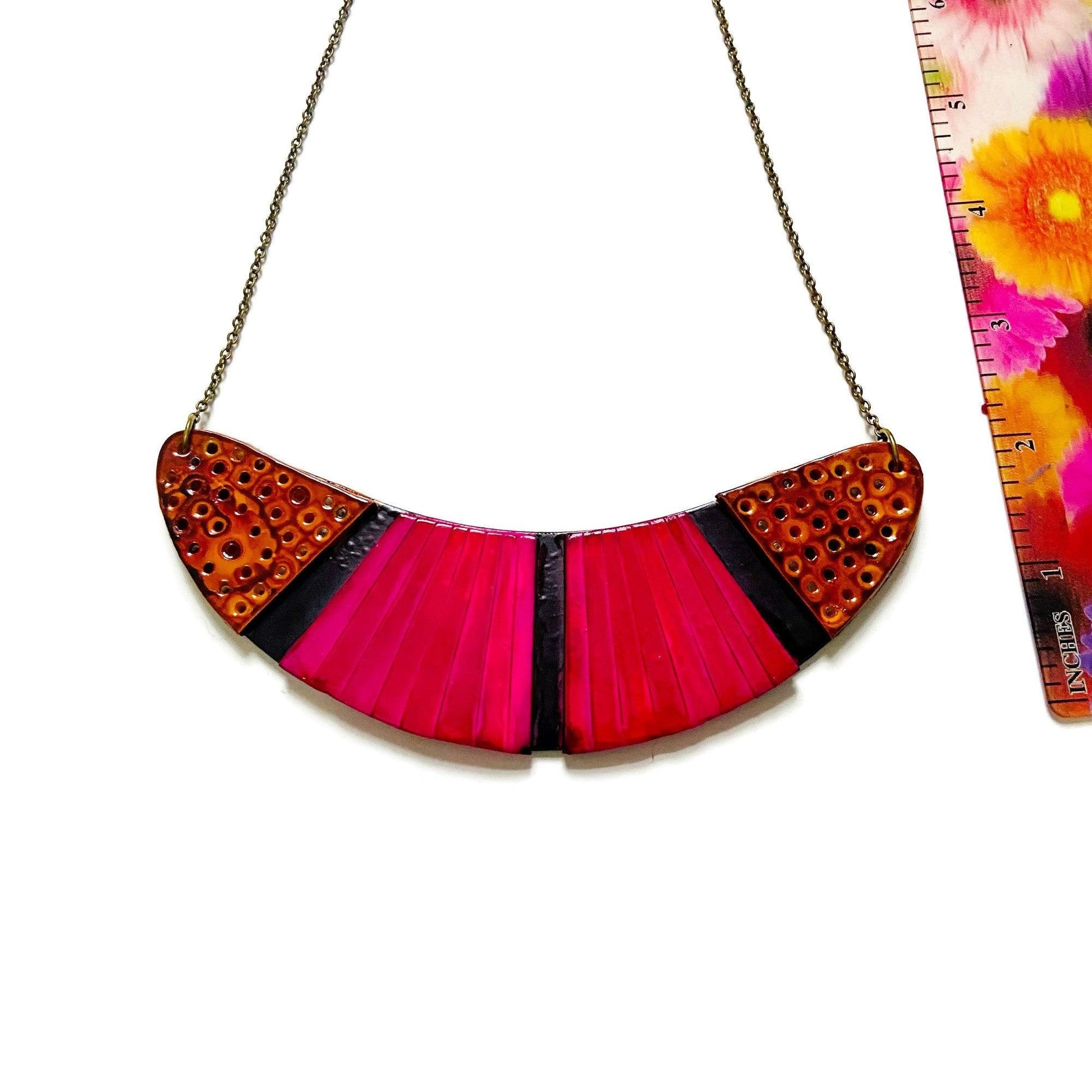 Bohemian Statement Necklace in Fuchsia, Yellow & Black - Sassy Sacha Jewelry