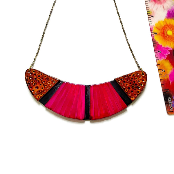 Bohemian Statement Necklace in Fuchsia, Yellow & Black - Sassy Sacha Jewelry