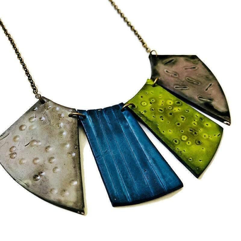 Boho Fringe Necklace, Big Bold Chunky Bib Necklace in Fall Colors - Sassy Sacha Jewelry