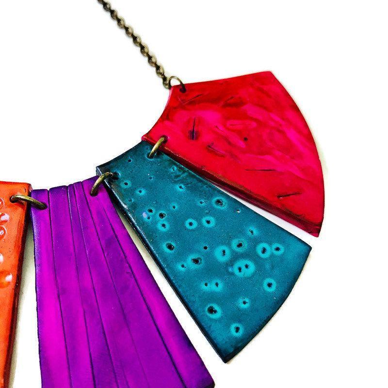 Boho Fringe Necklace, Big Bold Chunky Bib Necklace in Fall Colors - Sassy Sacha Jewelry