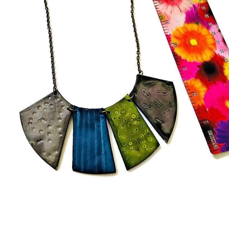 Boho Fringe Necklace, Big Bold Chunky Bib Necklace in Fall Colors - Sassy Sacha Jewelry