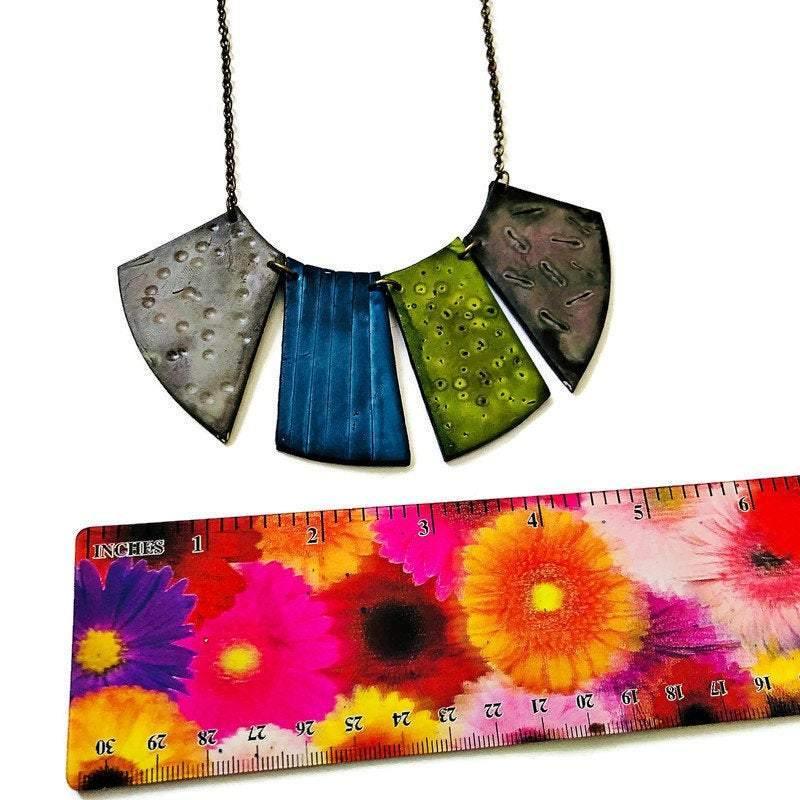 Boho Fringe Necklace, Big Bold Chunky Bib Necklace in Fall Colors - Sassy Sacha Jewelry