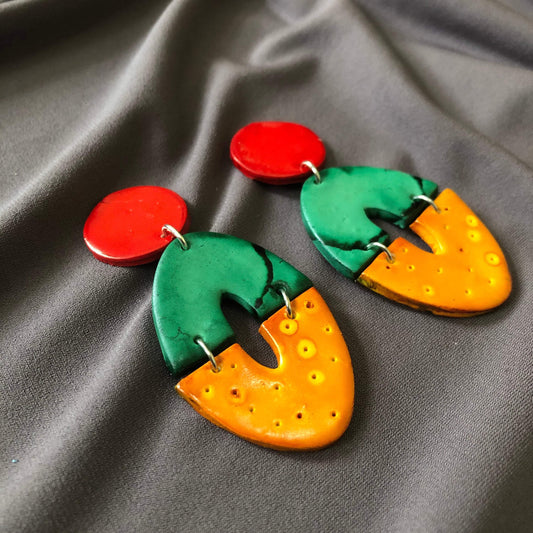 Bold Artsy Colorful Clip On Earrings for Non Pierced Ears Handmade from Clay- "Zoe" - Sassy Sacha Jewelry