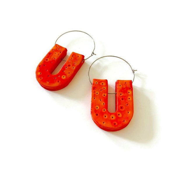 Bright Orange Arch Hoop Earrings - Sassy Sacha Jewelry