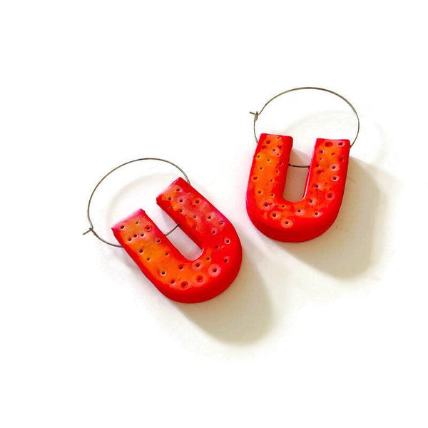 Bright Orange Arch Hoop Earrings - Sassy Sacha Jewelry