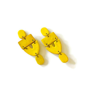 Bright Yellow Statement Earrings Post or Clip Ons- "Lee" - Sassy Sacha Jewelry