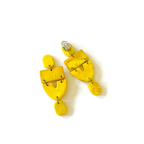 Bright Yellow Statement Earrings Post or Clip Ons- "Lee" - Sassy Sacha Jewelry