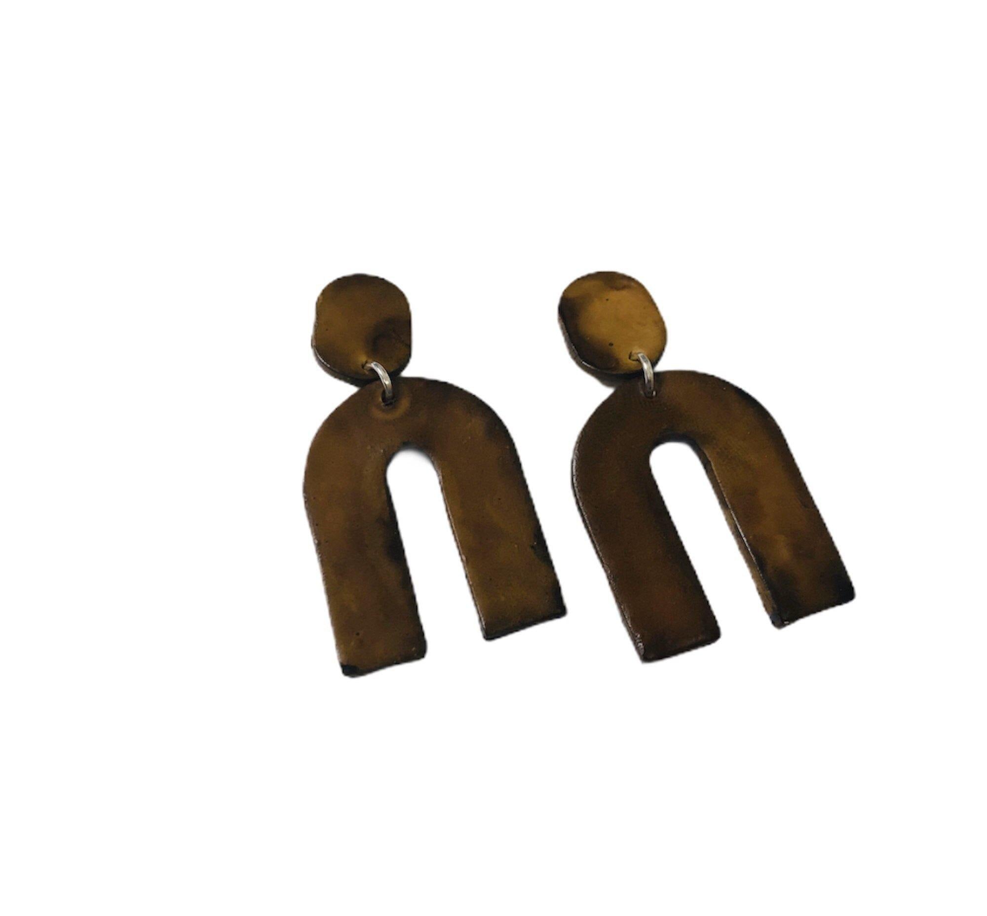 Brown Arch Statement Earrings, Modern Geometric Jewelry- "Lucy" - Sassy Sacha Jewelry