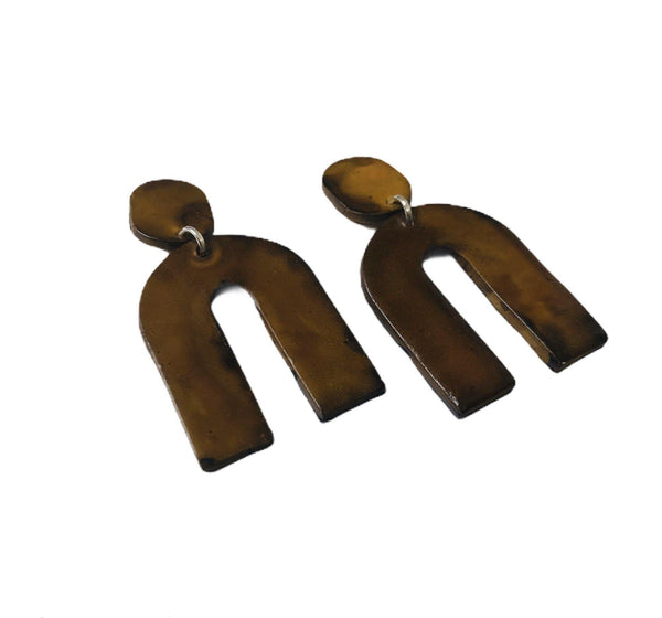 Brown Arch Statement Earrings, Modern Geometric Jewelry- "Lucy" - Sassy Sacha Jewelry