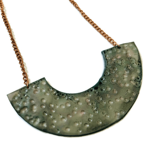 Brown Semi Circle Statement Necklace Handmade from Polymer Clay - Sassy Sacha Jewelry