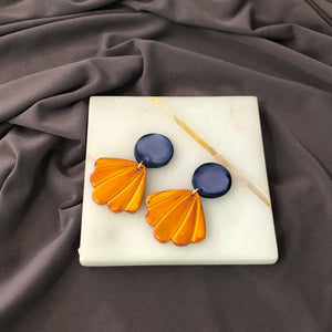 Casual Blue & Yellow Statement Earrings, Polymer Clay Earrings Painted- "Sarah" - Sassy Sacha Jewelry