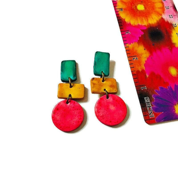 Clay Clip On Earrings in Turquoise Yellow Pink- "Dani" - Sassy Sacha Jewelry