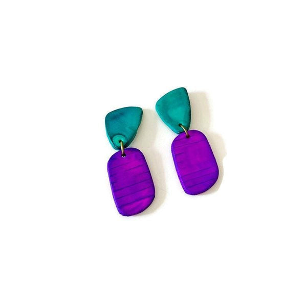 Clay Two Tone Earrings in Purple & Turquoise - Sassy Sacha Jewelry