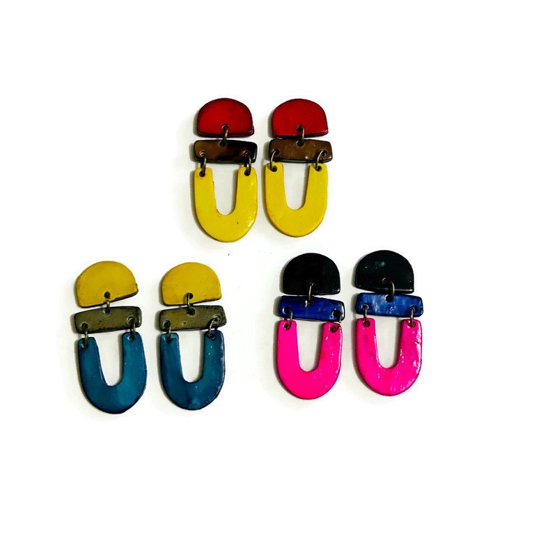 Colorful Artsy Statement Earrings Post or Clip On- "Beth" - Sassy Sacha Jewelry