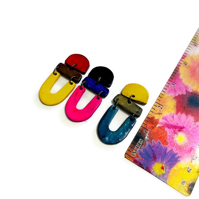 Colorful Artsy Statement Earrings Post or Clip On- "Beth" - Sassy Sacha Jewelry