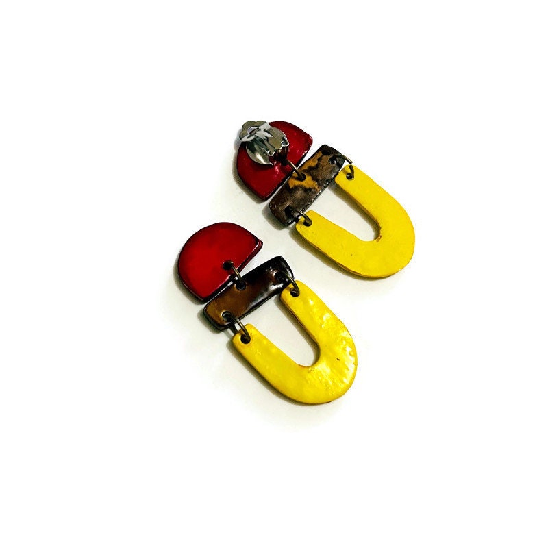 Colorful Artsy Statement Earrings Post or Clip On- "Beth" - Sassy Sacha Jewelry