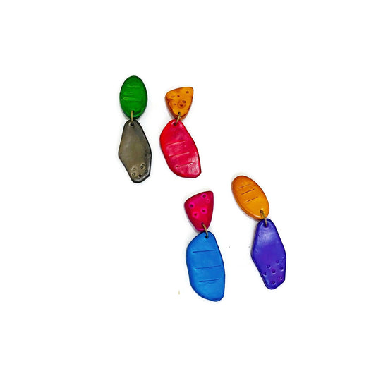 Colorful Asymmetrical Mismatched Earrings Post or Clip On - Sassy Sacha Jewelry
