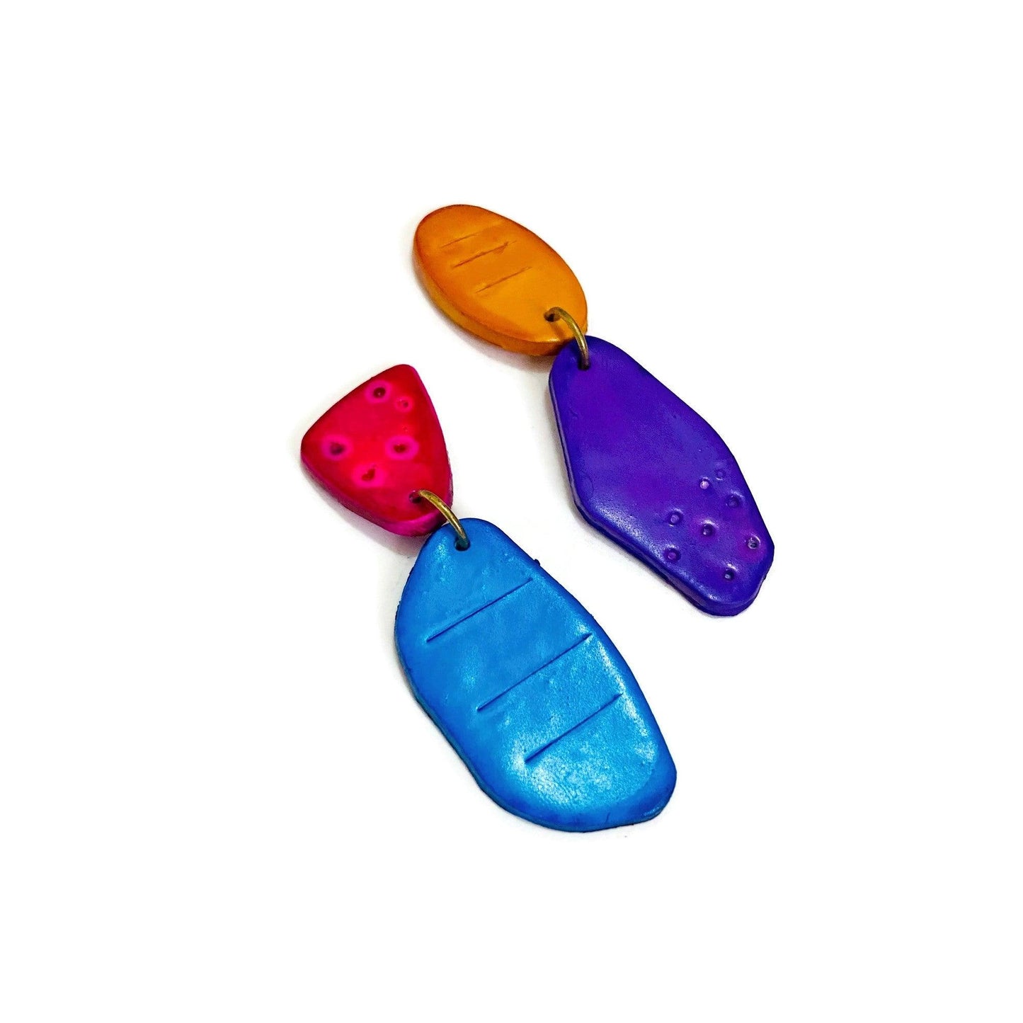 Colorful Asymmetrical Mismatched Earrings Post or Clip On - Sassy Sacha Jewelry