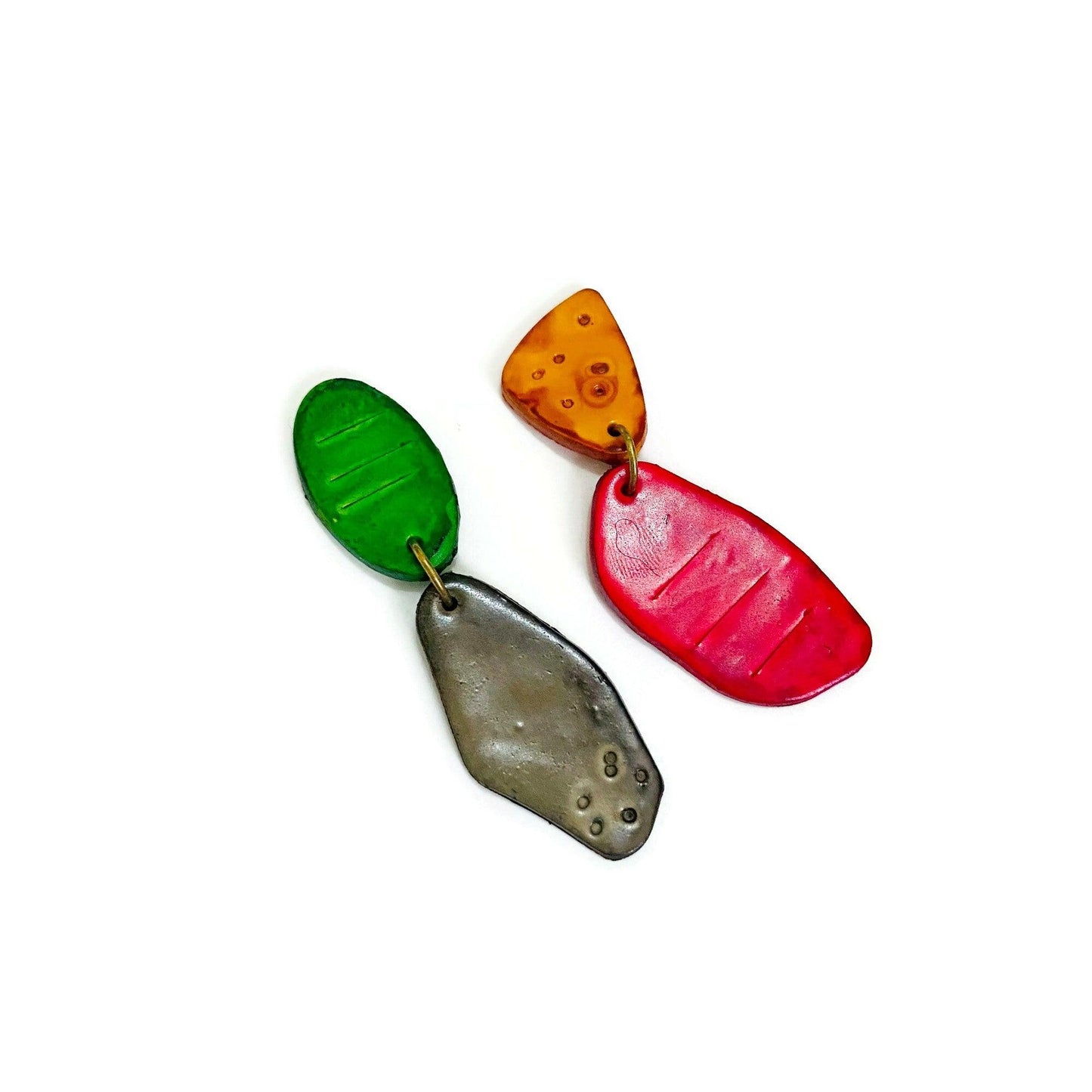 Colorful Asymmetrical Mismatched Earrings Post or Clip On - Sassy Sacha Jewelry