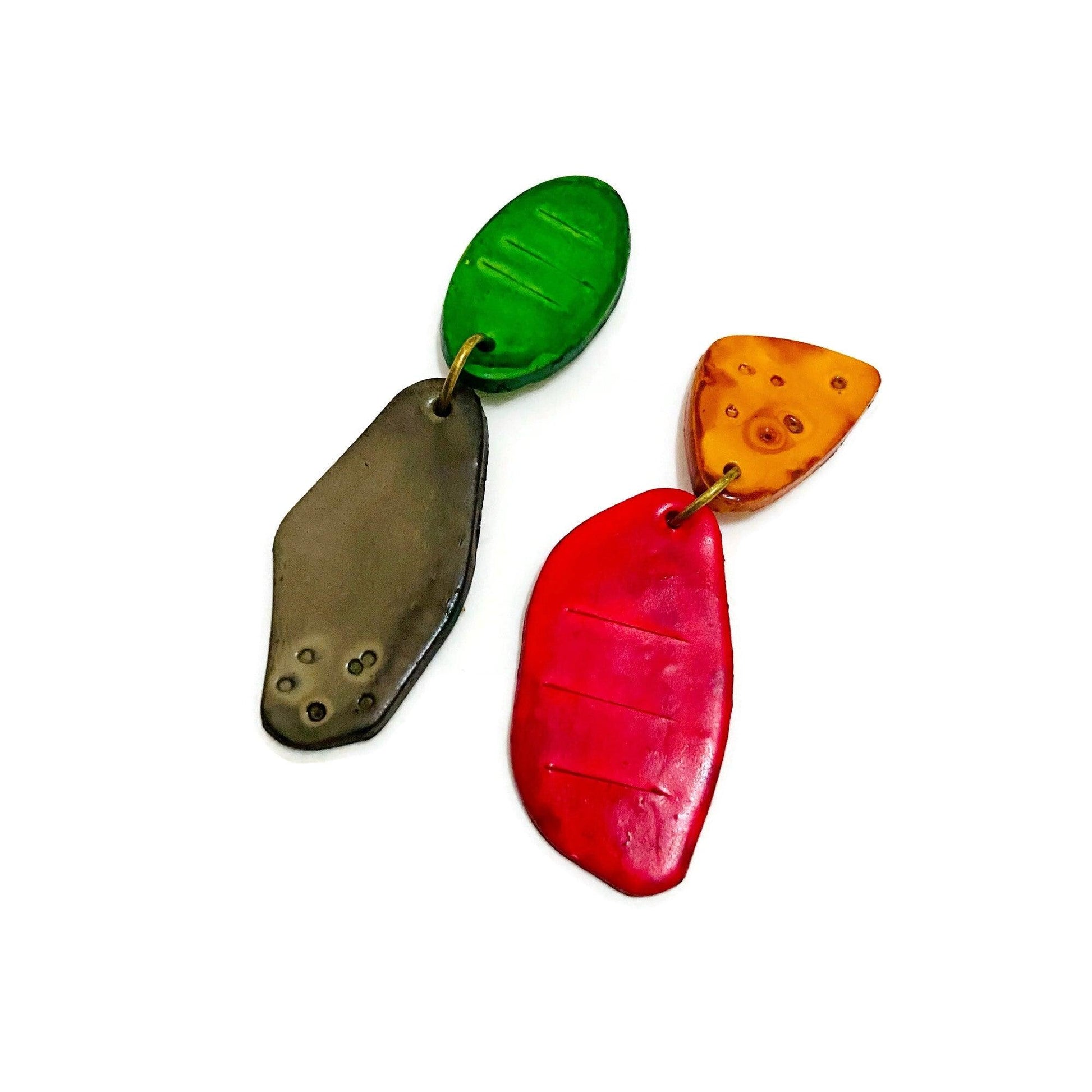 Colorful Asymmetrical Mismatched Earrings Post or Clip On - Sassy Sacha Jewelry