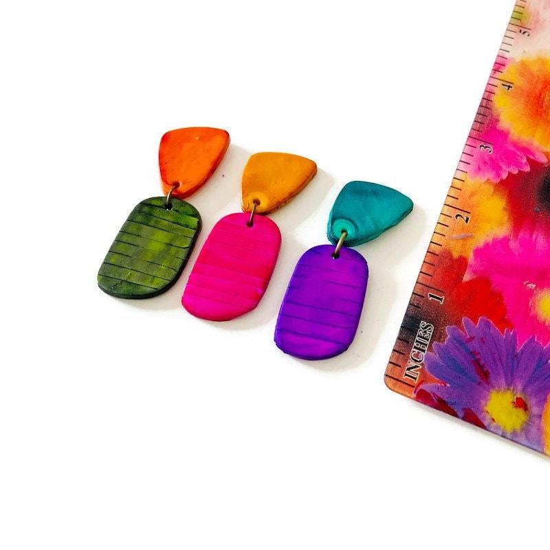 Colorful Clip On Earrings in Purple & Turquoise - Sassy Sacha Jewelry