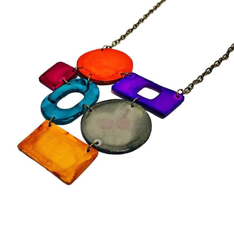 Colorful Geometric Bib Necklace & Statement Earrings - Sassy Sacha Jewelry
