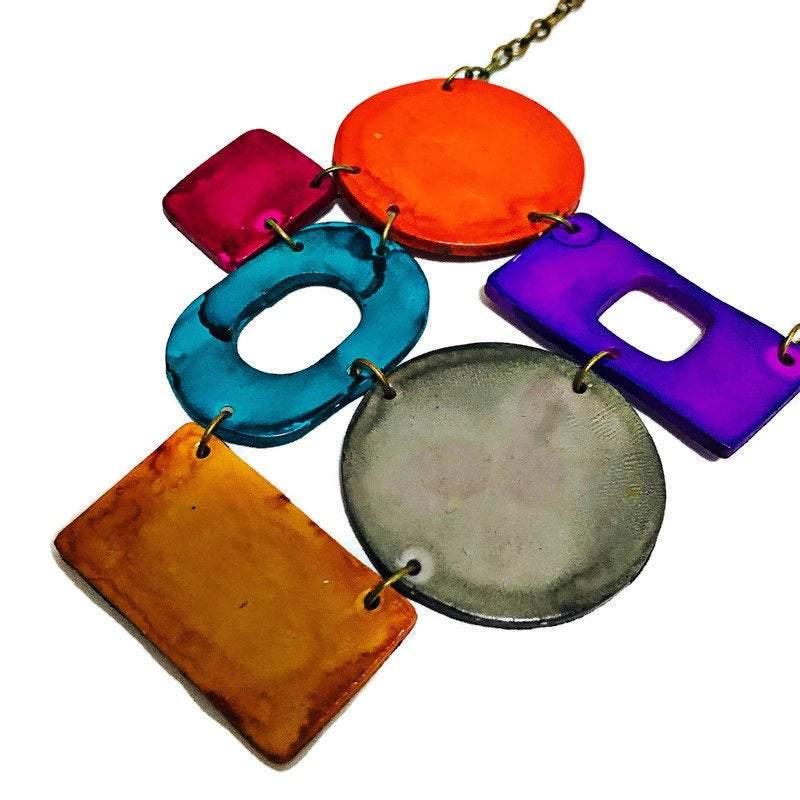 Colorful Geometric Bib Necklace & Statement Earrings - Sassy Sacha Jewelry
