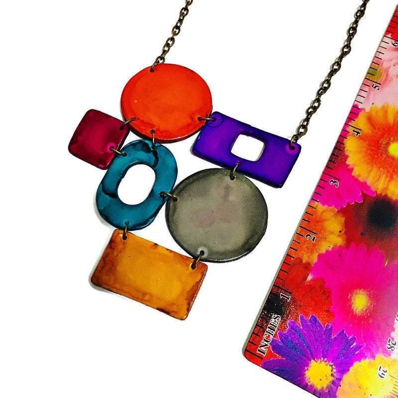 Colorful Geometric Bib Necklace & Statement Earrings - Sassy Sacha Jewelry