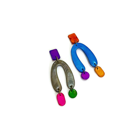 Colorful Oversized Mismatched Arch Earrings - Sassy Sacha Jewelry