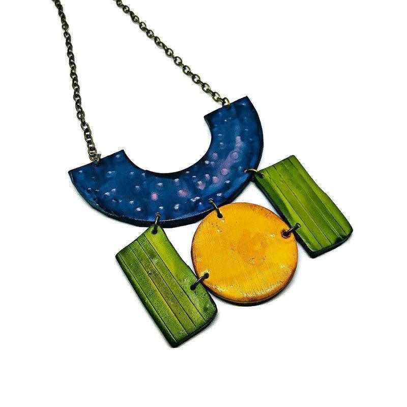 Colorful Painted Statement Necklace with Geometric Design - Sassy Sacha Jewelry