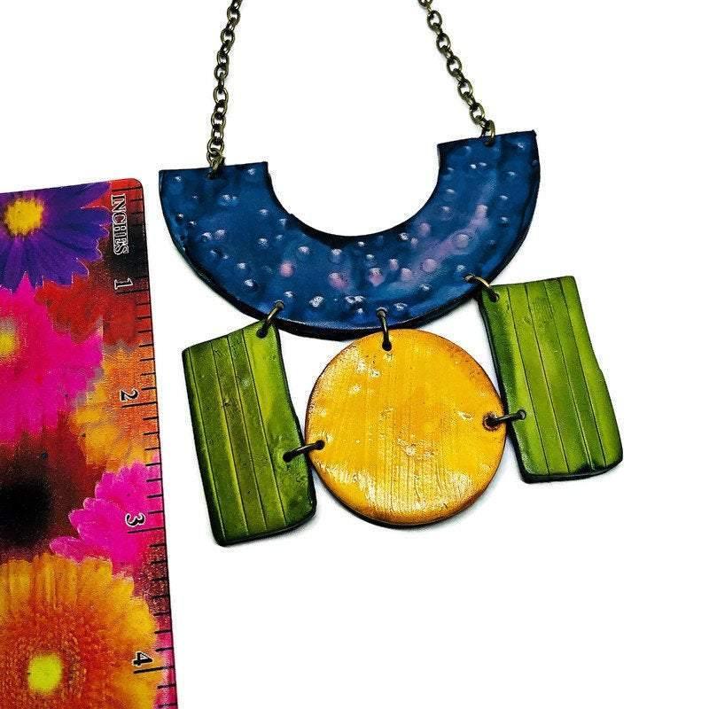 Colorful Painted Statement Necklace with Geometric Design - Sassy Sacha Jewelry
