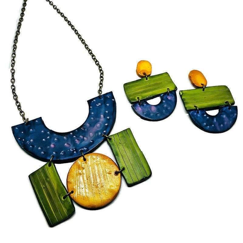 Colorful Painted Statement Necklace with Geometric Design - Sassy Sacha Jewelry
