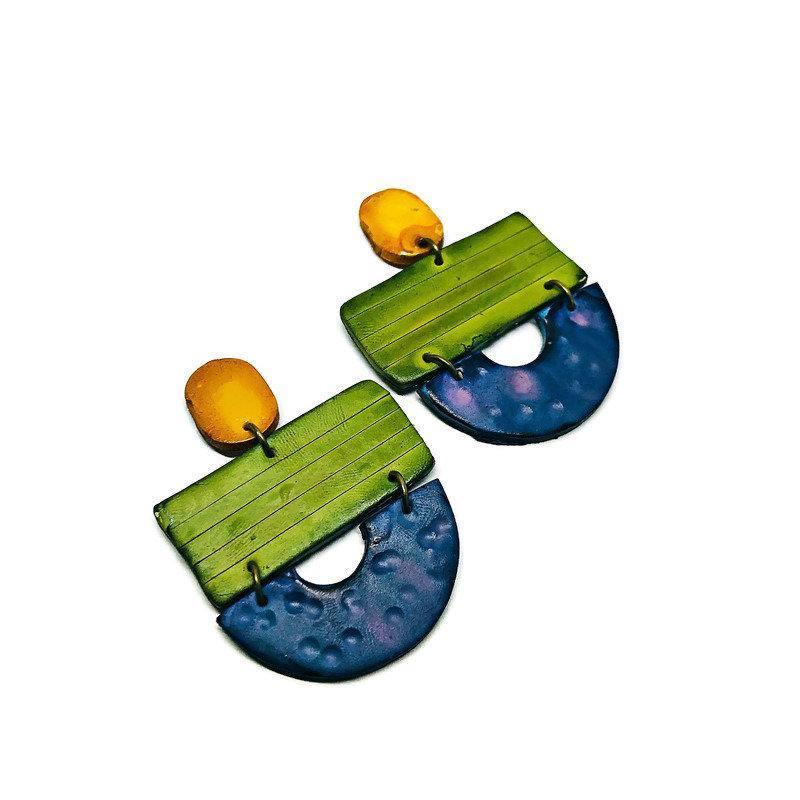 Colorful Painted Statement Necklace with Geometric Design - Sassy Sacha Jewelry