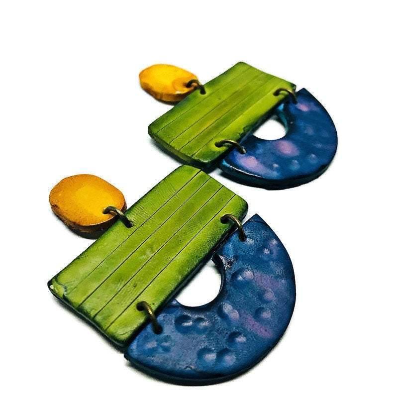 Colorful Painted Statement Necklace with Geometric Design - Sassy Sacha Jewelry