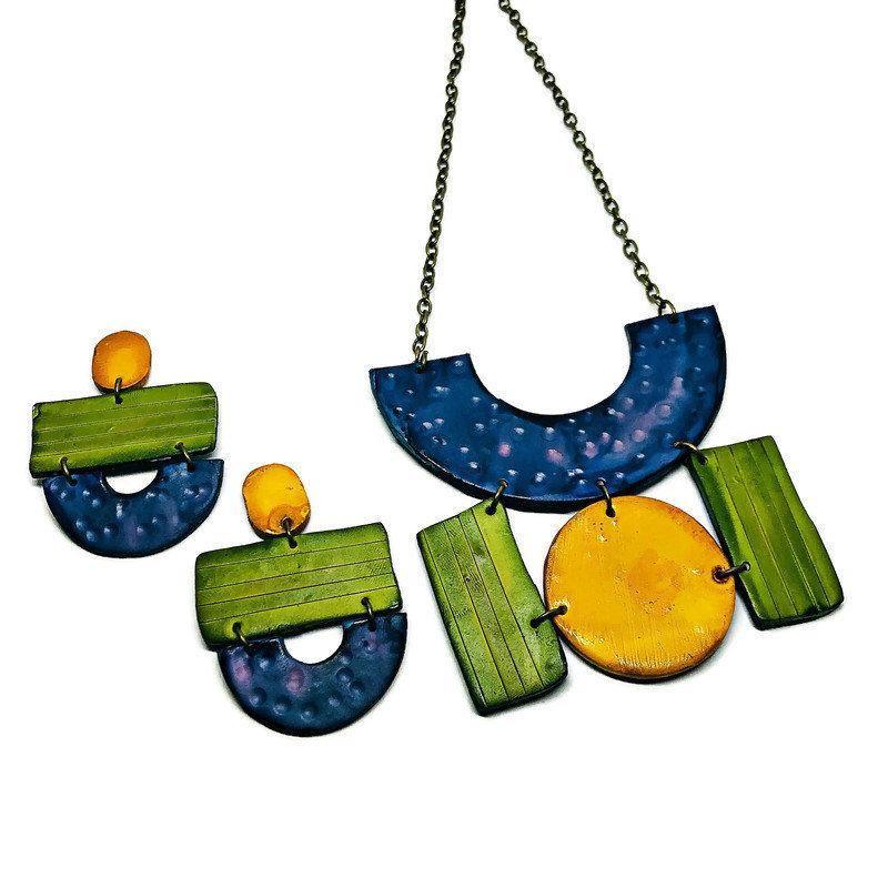 Colorful Painted Statement Necklace with Geometric Design - Sassy Sacha Jewelry