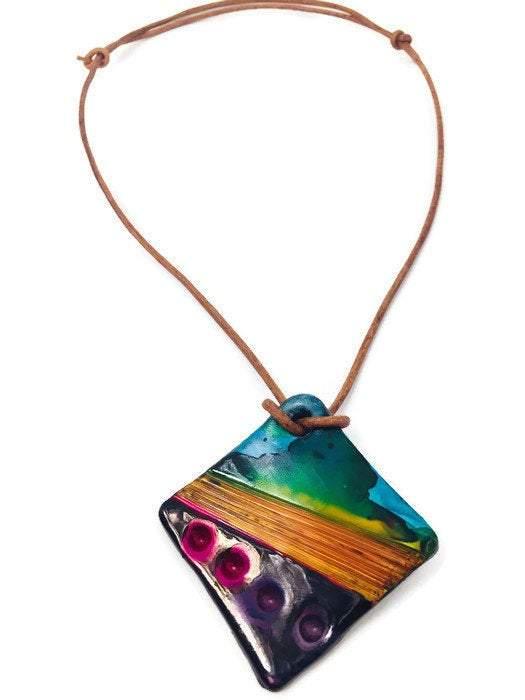 Colorful Polymer Clay Pendant, Abstract Geometric Design - Sassy Sacha Jewelry