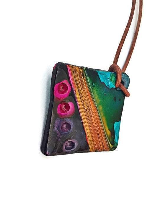 Colorful Polymer Clay Pendant, Abstract Geometric Design - Sassy Sacha Jewelry