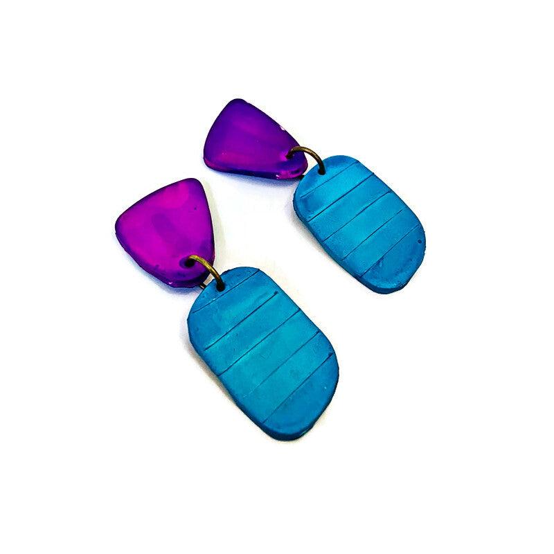 Colorful Two Tone Clay Earrings Handmade- "Alex" - Sassy Sacha Jewelry
