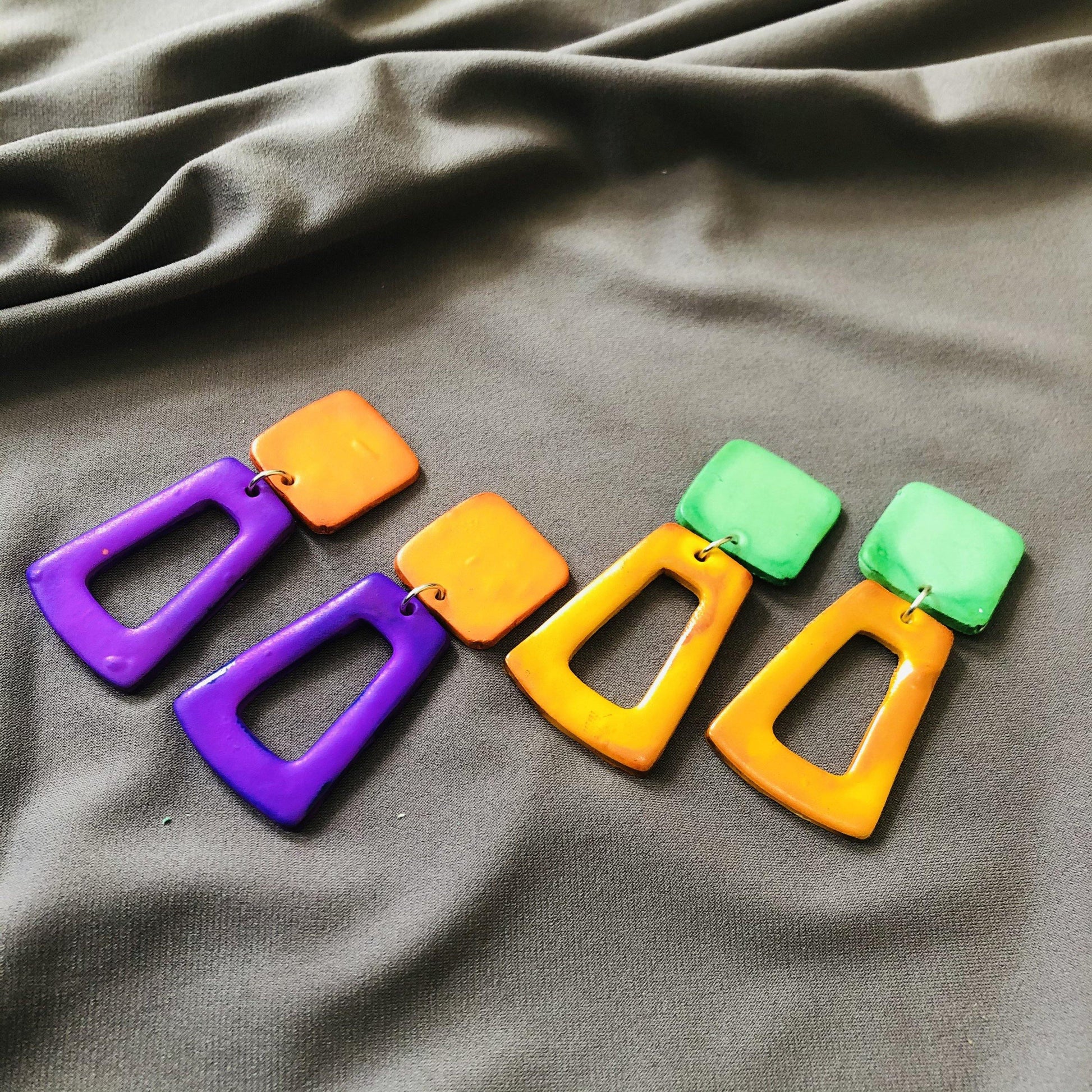 Colorful Open Rectangle Earrings, Handmade Statement Earrings- "Ava" - Sassy 