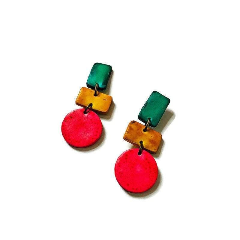 Cute Clay Geometric Jewelry Set with Statement Necklace & Matching Earrings - Sassy Sacha Jewelry