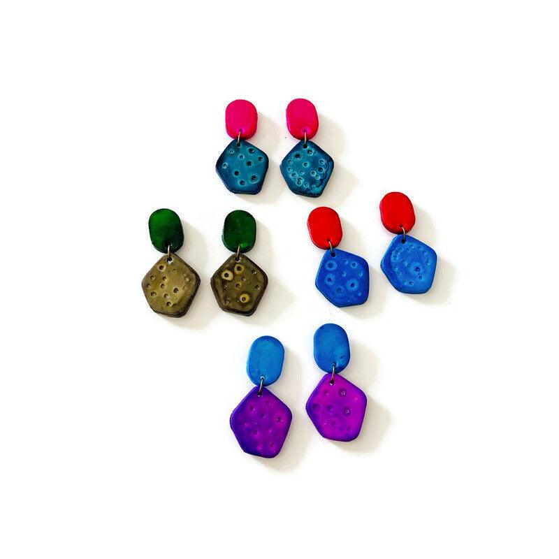 Cute Clay Stud Earrings Painted in Two Colors - Sassy Sacha Jewelry