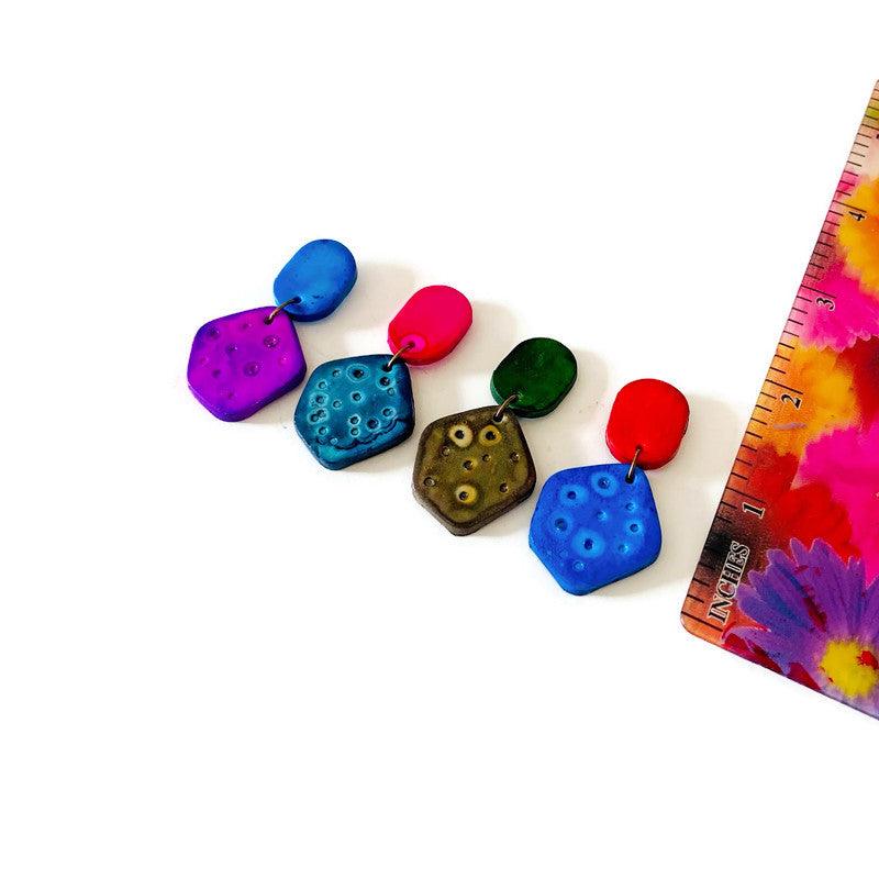 Cute Clay Stud Earrings Painted in Two Colors - Sassy Sacha Jewelry