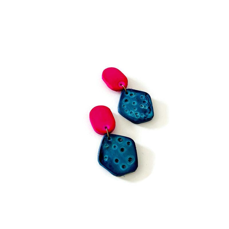 Cute Clay Stud Earrings Painted in Two Colors - Sassy Sacha Jewelry