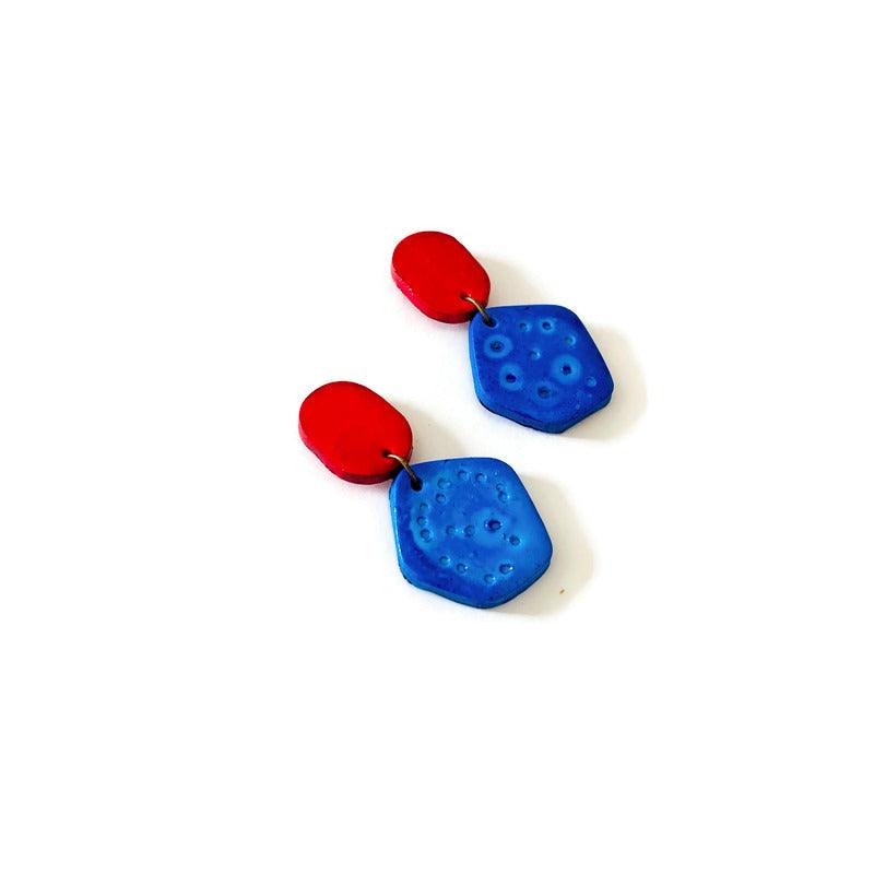 Cute Clay Stud Earrings Painted in Two Colors - Sassy Sacha Jewelry