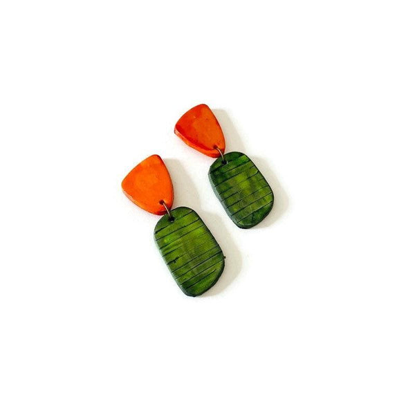 Cute Two Tone Earrings in Olive Green & Orange - Sassy Sacha Jewelry